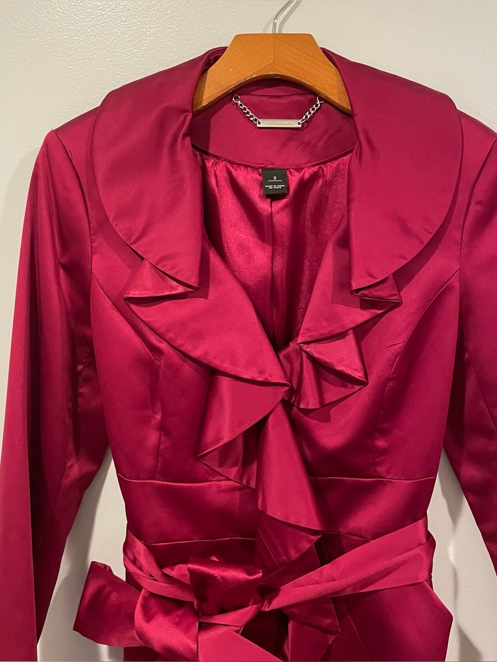 White House Black Market Satin Ruffle Jacket in Berry